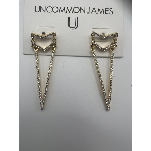 Uncommon James Dime Earrings Gold V Drop Crystal Pave Statement Studs NWT - Picture 3 of 5